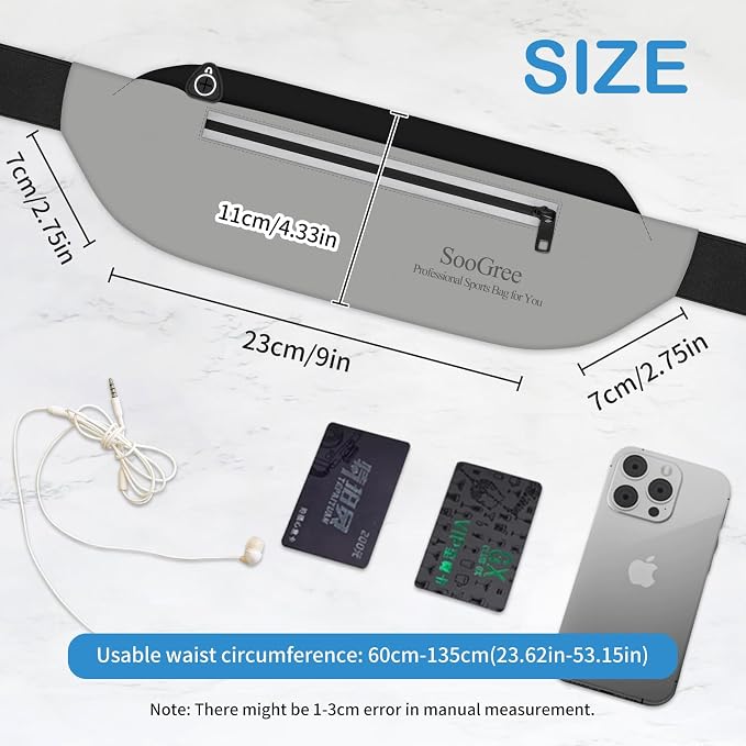 SooGree Running Waist Pack for Men Women, Lightweight Waterproof Sports Belt Bag, Phone Running Pouch, Night Reflective Fitness Storage Bag for Running Cycling Hiking Traveling (Black/Gray) - Image 2