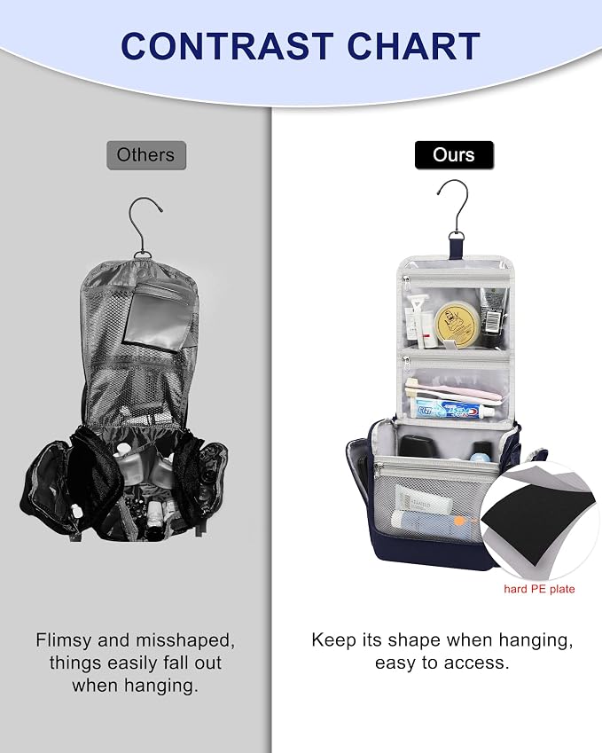 Relavel Hanging Toiletry Bag for Men, Travel Toiletries Bag Water-resistant Large Makeup Cosmetic Organizer Storage, Shaving Dopp Kit Shower Bathroom Hygiene Bags Travel Essentials (Navy Blue) - Image 5