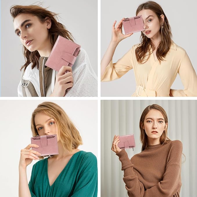 Small Wallet Women RFID Blocking Soft Leather Bifold Compact Card Holder Wallet for Women with Zipper Coin Pocket 4 ID Window - Image 9