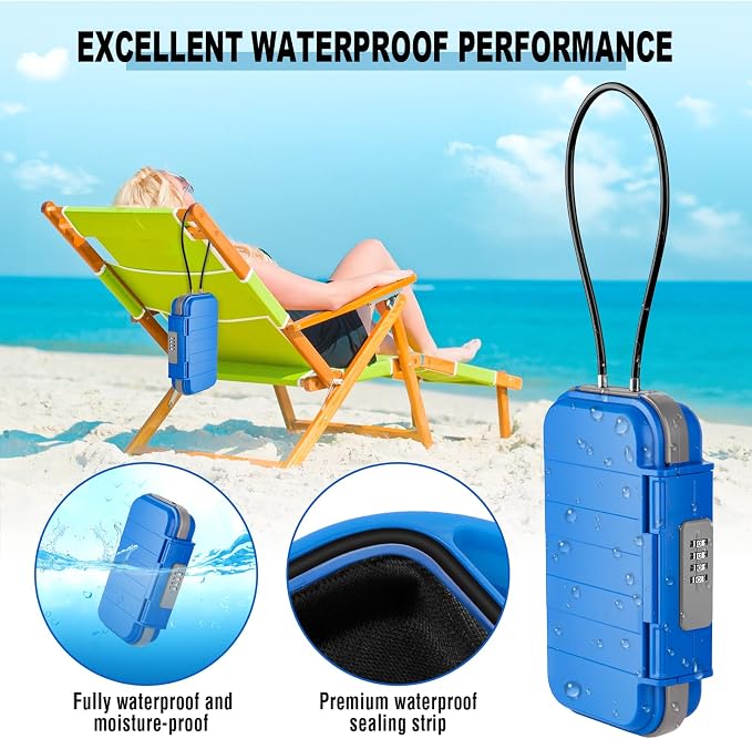 HUANLANG Portable Safe Lock Box with Combination Lock Mini Beach Travel Safe Waterproof Small Lockable Box with Removable Wire Rope Combination Safe Box for Dorm,Travel,Beach,Hotel,Car,Home,Office - Image 3