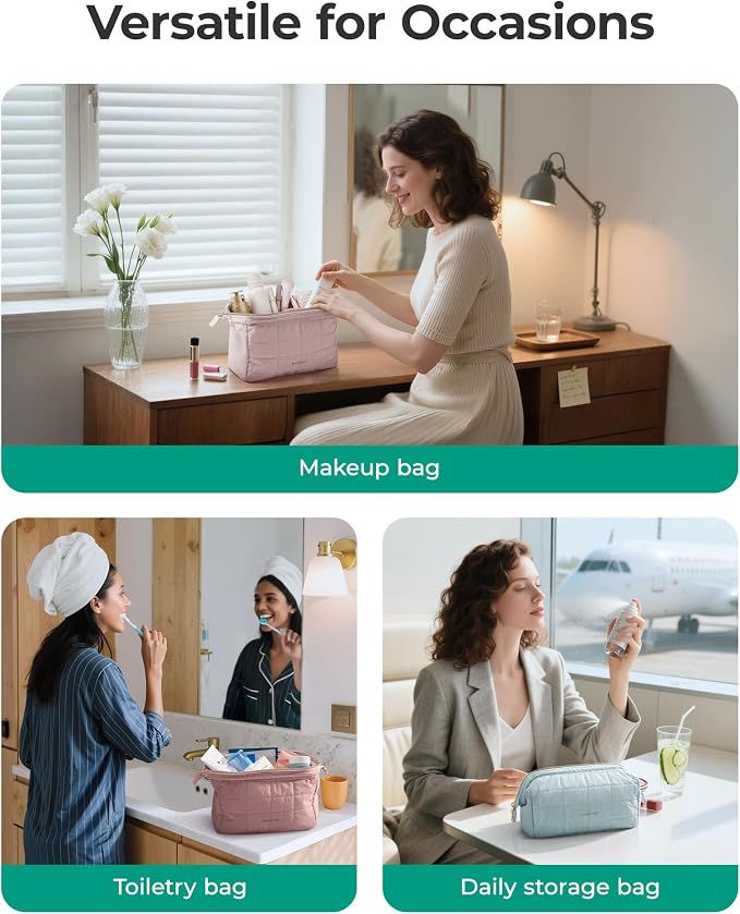 BAGSMART Makeup Bag Travel Toiletry Bag, Zipper Pouch, Plum Purple | Wide-open, Puffy Padded, Travel Essentials, Make Up Bag, For Women, Makeup Organizer, Toiletries Accessories Brushes - Image 7