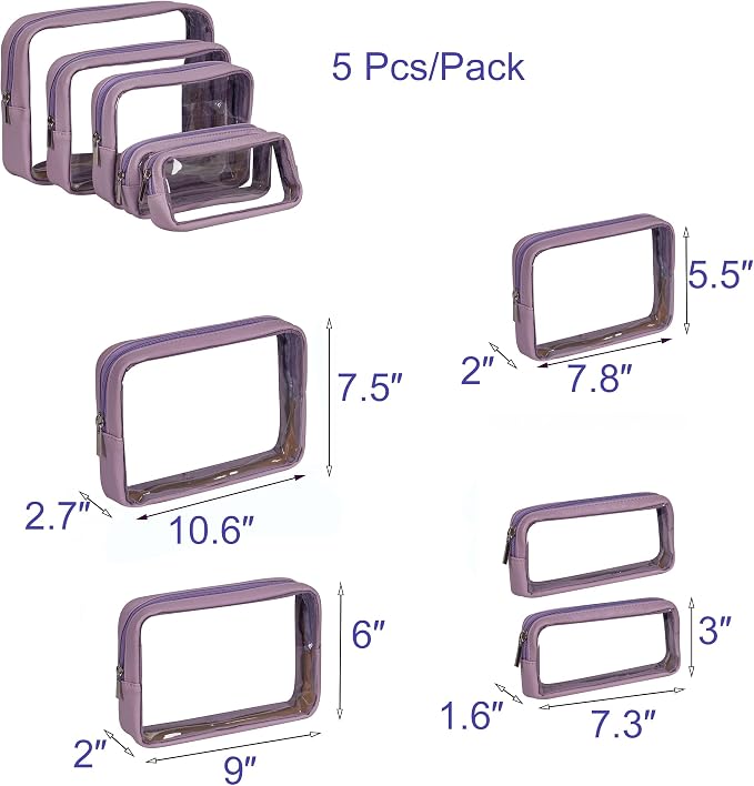 Remobia Hicol TSA Approved 5-Piece Diaper Bag Organizer Pouch Set Clear Waterproof TPU Kids Toiletry Storage Set Travel Packing Clutch Cube Bags for Baby Nursing (Purple) - Image 2