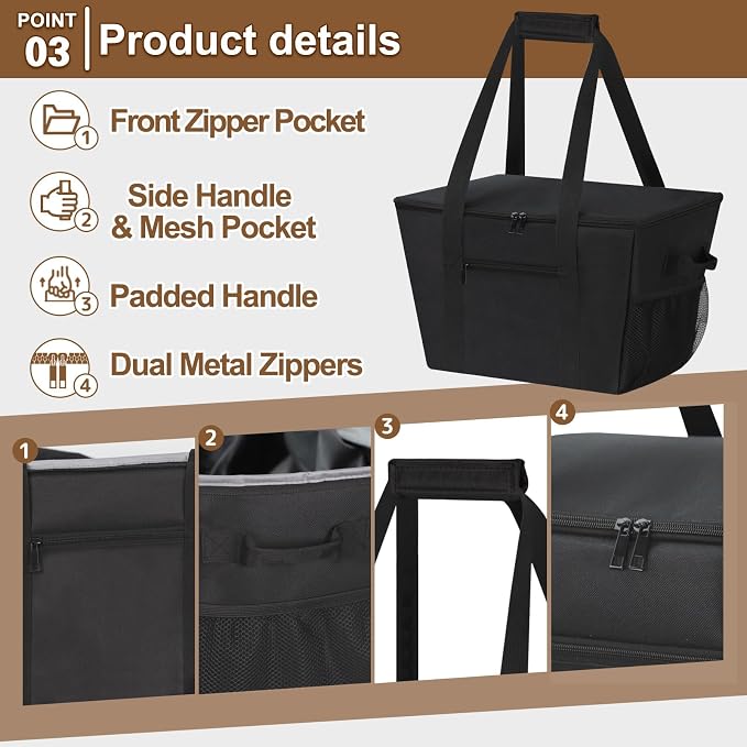Reusable Grocery Bag – Expandable Insulated Cooler Bag with Bottom Board, Collapsible Insulated Shopping Bag with Zipper & Drawstring, Heavy Duty Tote Bag for Shopping, Delivery, Picnic, Beach - Image 5
