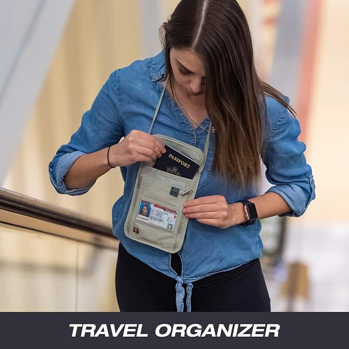 Lewis N. Clark RFID Blocking Stash Neck Wallet, Travel Pouch + Passport Holder for Women & Men, Taupe - Image 9