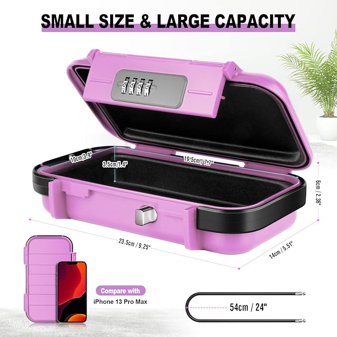 BKNOOU Portable Travel Safe with Removable Chain, Anti-Theft Beach Safe Box, Waterproof Combination Lock Box for Travel, Dorm, Beach, Hotel, Car, Home, Office - Image 4