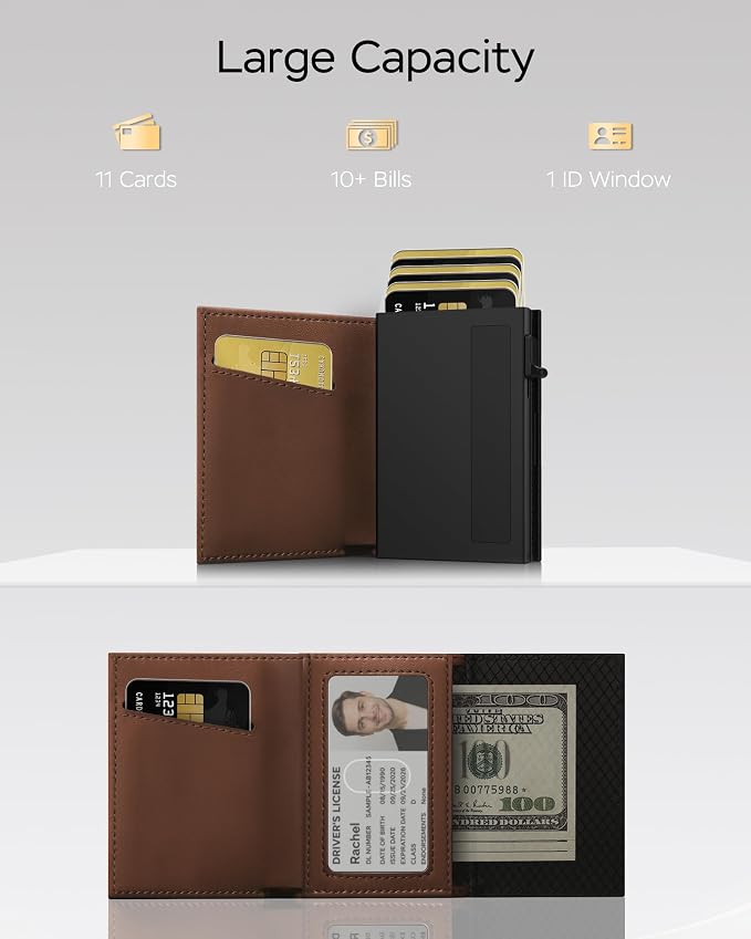 2026 Wallet for Men with RFID Blocking Pop Up Card Holder | Practical & Functional Front Pocket Wallet, Slim Minimalist Trifold, Holds 9-11 Cards and Cash, Premium Leather, Gift for Men - Image 2