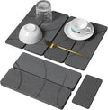 Small Stone Dish Drying Mat for Kitchen Counter, 2 PCS 16"×12" & 8"x4" Quick Dry Stone Mats, Foldable Water Absorbing Diatomite Drying Dish Pad for Countertop Bottles Utensils Cups(Carved Gray) by linidcoudhome