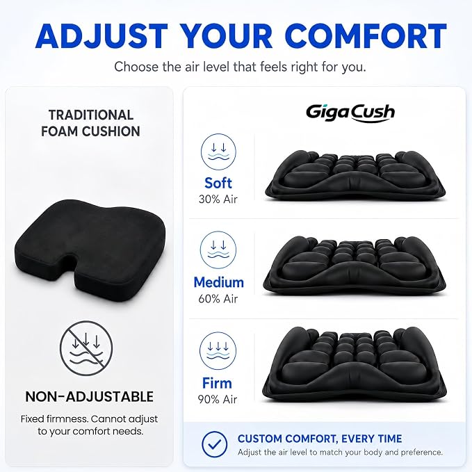 Airplane Seat Cushion for Long Flights, Inflatable Travel Seat Cushion with Built-in Pump, Adjustable Air Cell Support, Lightweight Portable Seat Pad for Stadiums and Concerts, Black - Image 8