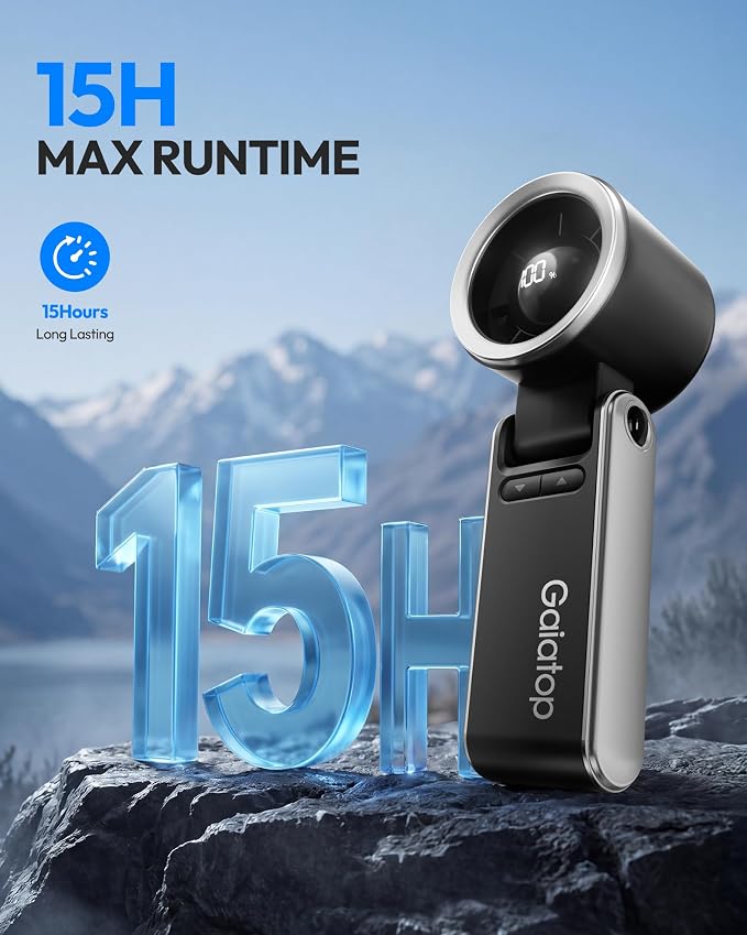 Gaiatop Portable Handheld Turbo Fan, 15 Hrs Cooling, 180° Foldable 4-in-1 Hand Held Fans, 6-Speed (1-100) Personal Mini Handheld Fans, Small Portable Fan for Travel, Working, Outdoor Women Gifts Black - Image 5