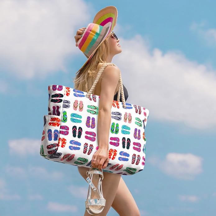 Becokan Beach Bags for Women Large Waterproof Beach Tote Bag Zipper Beach Bags Waterproof Sandproof Swim Pool Bag Large Tote - Image 2