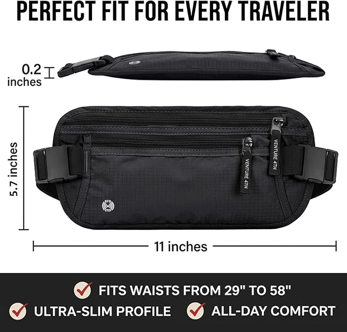 RFID Blocking Money Belt for Travel, Hidden Anti Theft Waist Pouch with RFID Protection, Slim Passport Holder Fanny Pack for Cash, Credit Cards, Phone & Travel Essentials-lightgrey-Black - Image 4