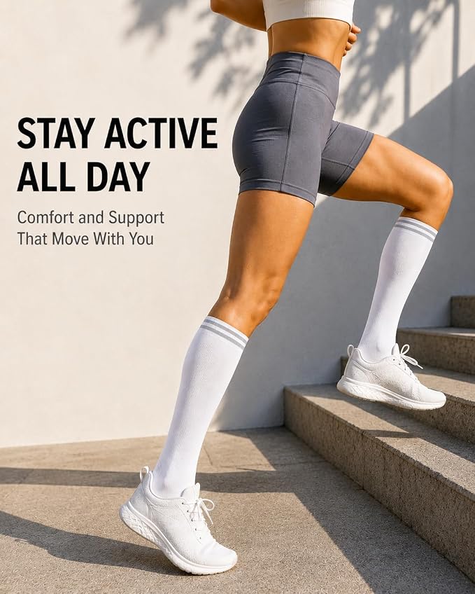 Aoliks Compression Socks for Women and Men 4 Pairs, Mild Support | Long Knee High Stockings for Nurses Running Travel Flying Pregnancy Athletic 15-20 mmHg - Image 4