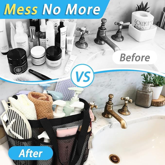 Fammart Mesh Shower Caddy Portable for College Dorm Room Essentials, Odorless Polyester Large Shower Tote Bag with Dual Handles, 8-Pocket Quick-Dry Toiletry Organizer for Travel, Beach, Camping, Gym - Image 8