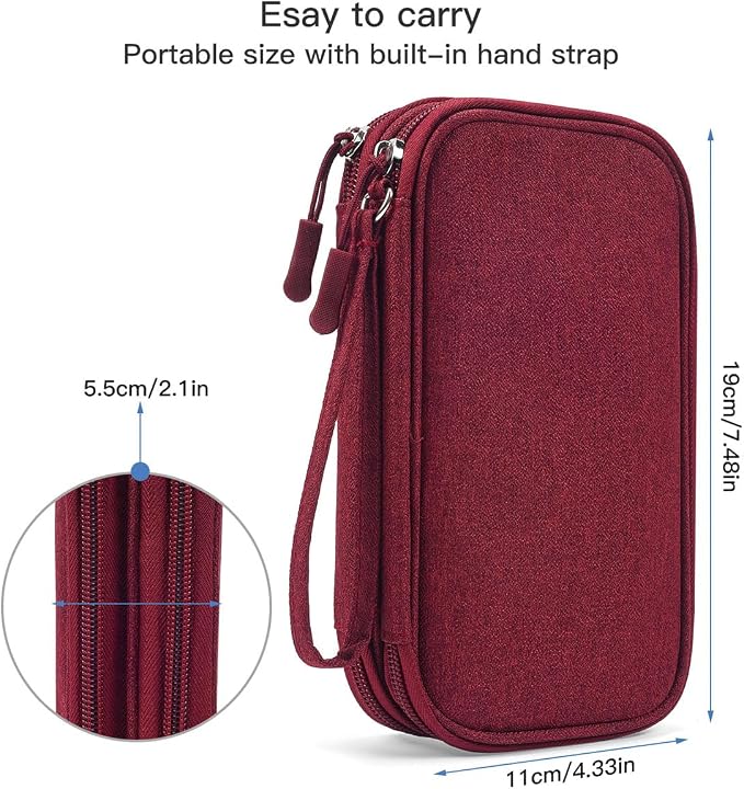 CAAORDKSO Electronic Cord Organizer Travel Case, Travel Cable Organizer Bag, Waterproof Electronic Accessories Carry Pouch for Cable, Cord, USB, Charger, Phone, Power Bank, Earphone (Wine Red, Medium) - Image 2