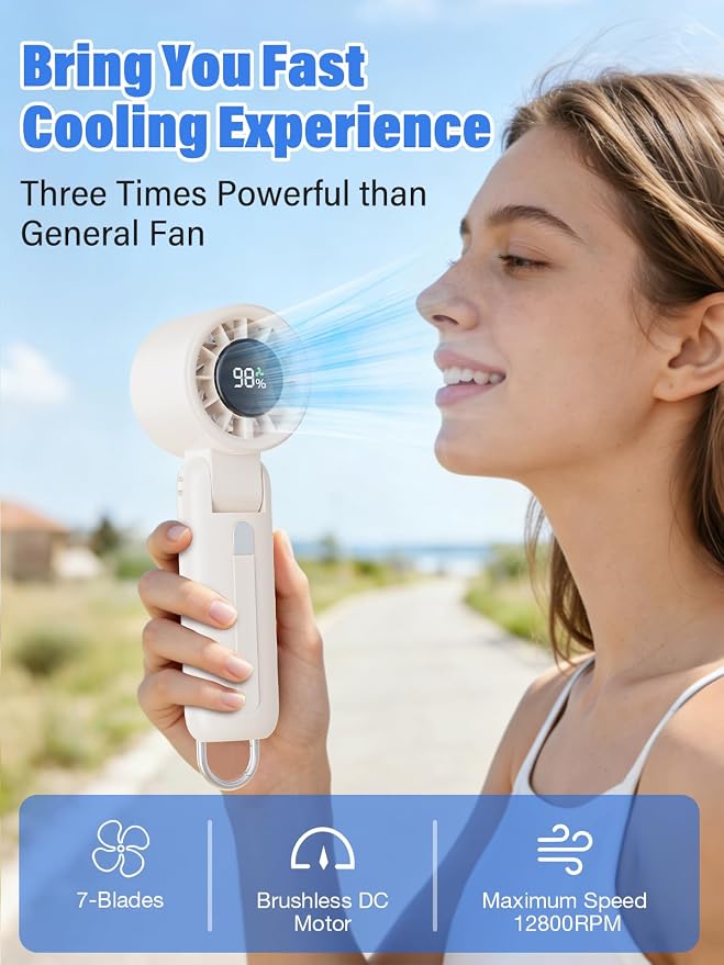 AI Handheld Fan Turbo, 100-Speed Portable Fan Rechargeable, Mini Fan with 12800 RPM Strong Airflow, Foldable 4-in-1 Personal Fan for Travel, Camping, Beach & Office, USB-C & Lightweight & Quiet - Image 2