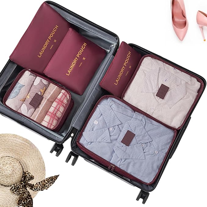6 Set Packing Cubes for Travel Luggage Packing Bags Reusable Lightweight Suitcase Organizer Cubes Set for Travel Accessories (Wine Red) - Image 4