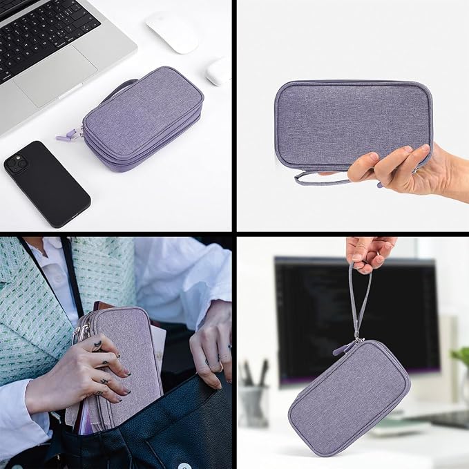 CAAORDKSO Travel Electronic Organizer Pouch Bag, Waterproof Portable Electronic Accessories Storage Multifunctional Case for USB, Cable, Cord, Charger, Phone, Power Bank, Earphone (Purple, Large) - Image 5
