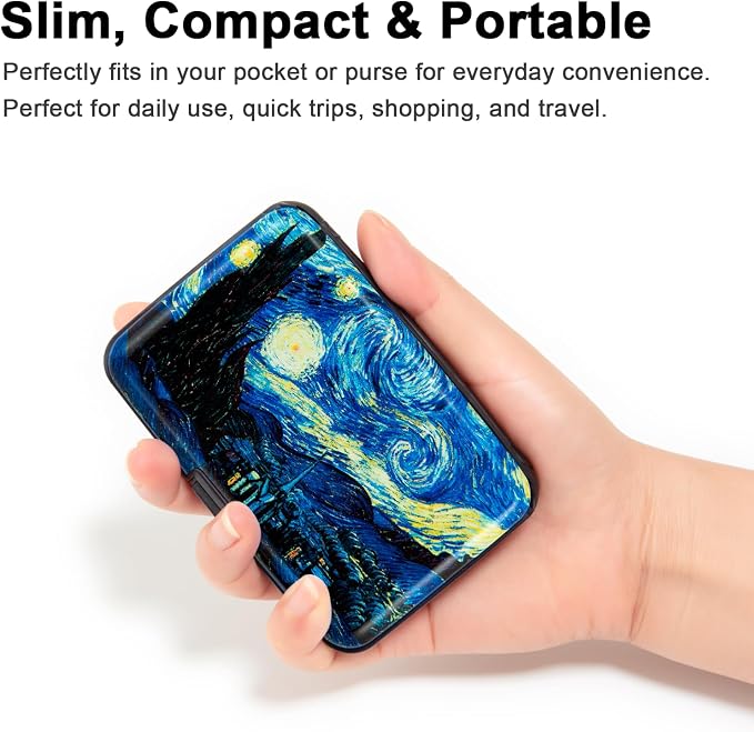 Credit Card Holder for Women Men RFID Blocking Metal Wallet Slim Business Aluminum ID Hard Case (van Gogh The Starry Night) - Image 3