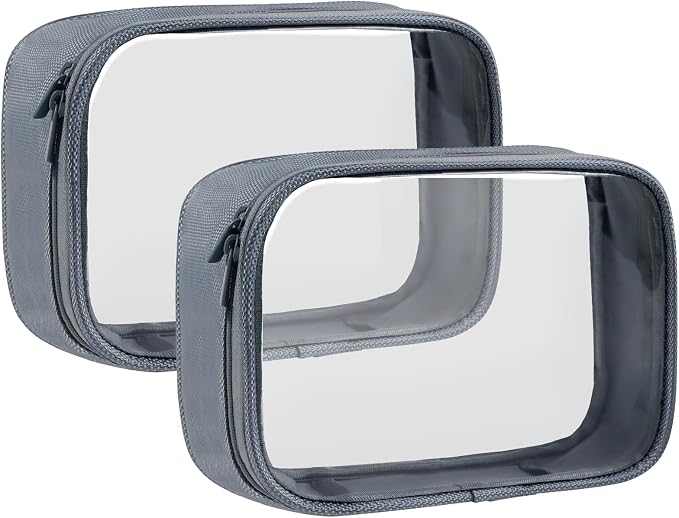 Moyad TSA Approved Toiletry Bag Clear Quart Size Travel Bags Makeup Bag | Large Opening, for Men and Women, Carry on Airline Compliant, Transparent Liquids Pouch, Grey by Moyad