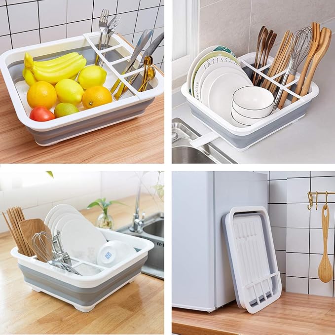 THANSTAR Collapsible Dish Drying Rack Portable Dinnerware Drainer Organizer for Kitchen RV Campers Travel Trailer Space Saving Kitchen Storage Tray - Image 2