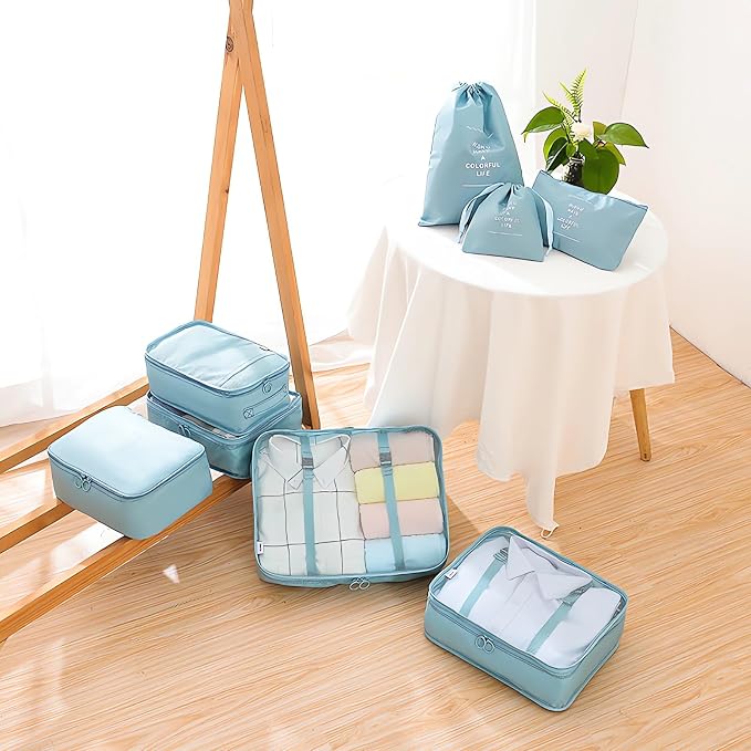 LANSKLBD 6/8 Set Packing Cubes for Suitcases Travel Luggage Packing Organizers,Travel Accessories Essentials Luggage Organizer with Shoe/Tioletry/Laundry Bag (Light Blue, 8 set) - Image 3