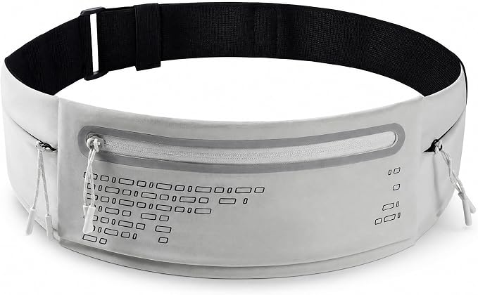 Running Belt Fanny Pack Men Women, Slim No-Bounce Waterproof Phone Holder | Adjustable Elastic Strap Fits 27-43" Hips, Detachable Race Bib Clips, Energy Gel & Sunglasses Loops, 3 IPX4 Pockets by MORKSUKYSAFETY