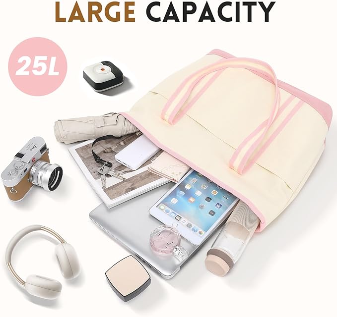 Large Canvas Tote Bag for Women, Beach Bag with Zipper, Utility Tote Bag with 3 Front Pockets, Weekender Pool Bag - Image 3