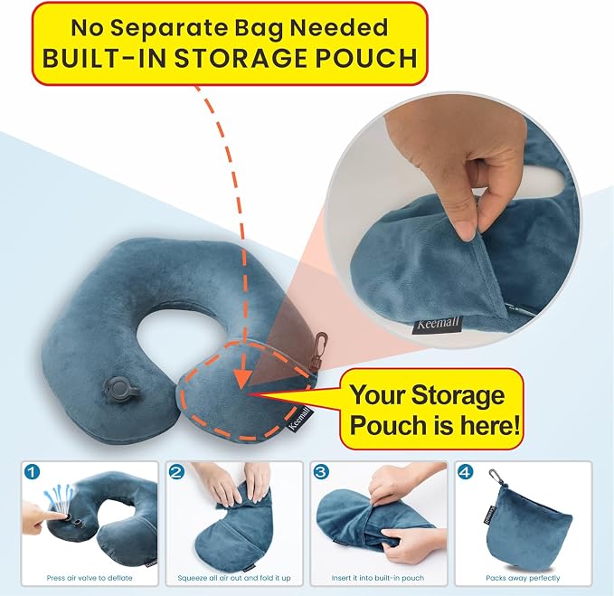 Keemall Inflatable Travel Neck Pillow for Airplane & Long Flights, 2 Pack | Compact Neck & Shoulder Support with Washable Pillowcase, Ideal for Train, Car, Home Relaxation & Office Naps - Image 2