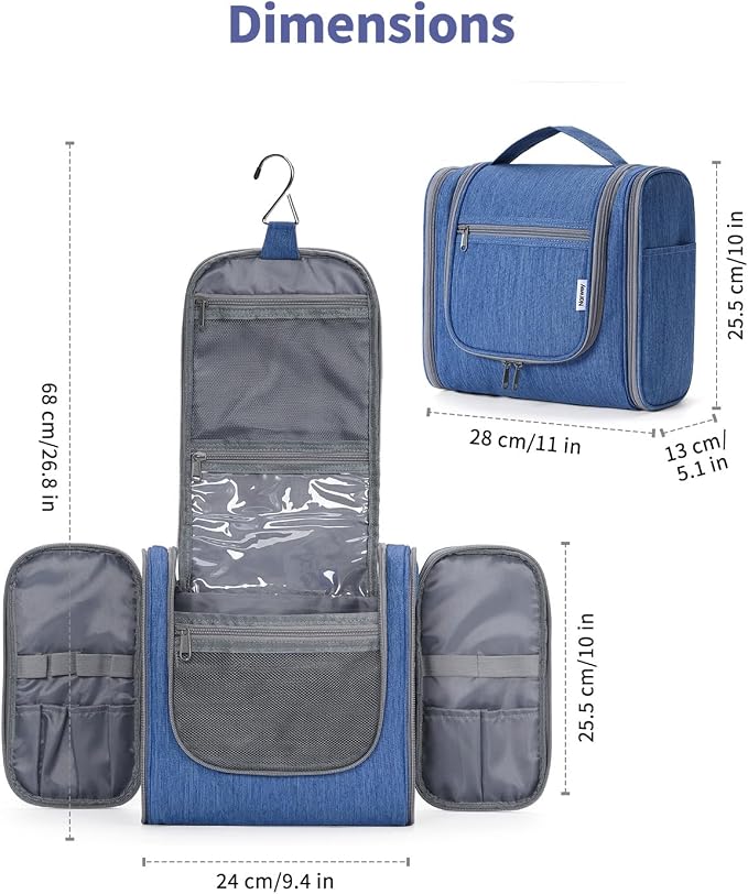 Narwey Hanging Toiletry Bag for Women Travel Makeup Bag Organizer Toiletries Bag Men for Cosmetics Essentials Accessories (Large, Navy Blue) - Image 5