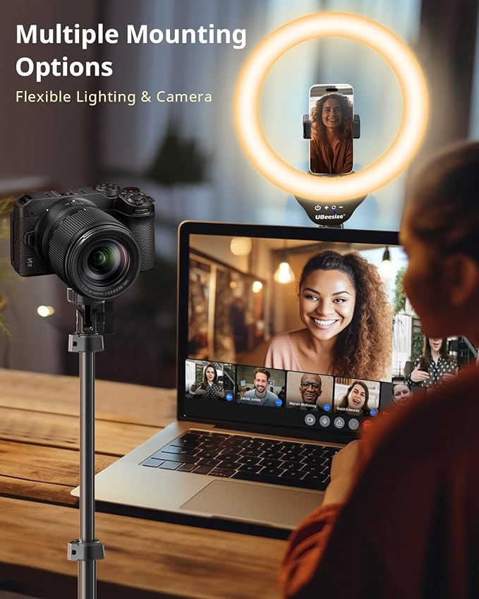 UBeesize 12" LED Ring Light with 62" Tripod Stand, Phone Holder & Remote | Dimmable Selfie Light for Video Recording, Live Streaming, TikTok, YouTube, Makeup, Compatible with iPhone & Android (Black) - Image 3