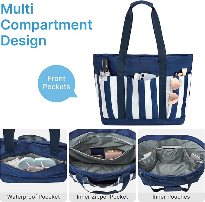 G4Free Beach Bag, Waterproof Beach Tote Pool Bags for Women | Compatible with Cup, Large Capacity Sandproof Foldable for Weekender Travel Swim - Image 4