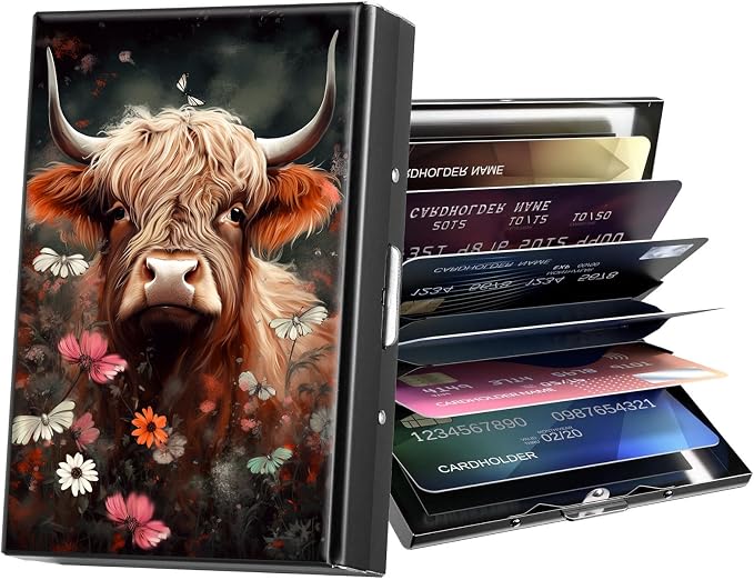 Metal Wallet,Credit Card Holder for Women Men,RFID Blocking Card Holder Wallet Mini Slim Aluminum Wallet ID Case Hard Card Case Business Card Holder Case,Cattle Floral by ACWDMKH