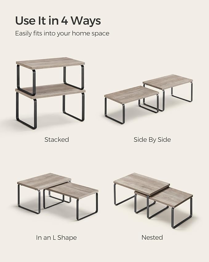 SONGMICS Cabinet Organizer Shelf, Set of 2 Spice Rack, Kitchen Storage | Mid-Century Modern Bar Stool with Stitching, Kitchen, Home Bar, Dining Room, Caramel Brown, EKHO Collection ULBC386K01 - Image 7