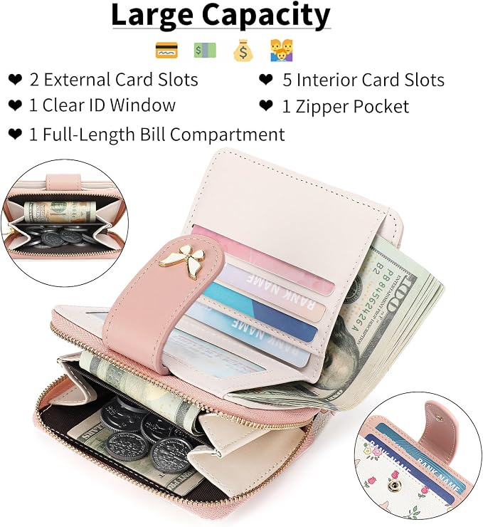 Small Wallet for Women Rfid Bifold Leather Card Holder Wallet With Zipper Pocket - Image 4