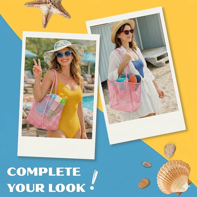 Rave Envy Large Mesh Beach Tote Bag - Waterproof Pool & Travel Beach Bag | Large Capacity | Sturdy Base | Lightweight Foldable Design | Quick-Drying Breathable Fabric | Spacious Multi-Pocket Storage - Image 6
