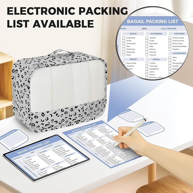BAGAIL 9 Set Packing Cubes with Packing List Luggage Packing Organizers for Travel Accessories (Grey leopard) - Image 4