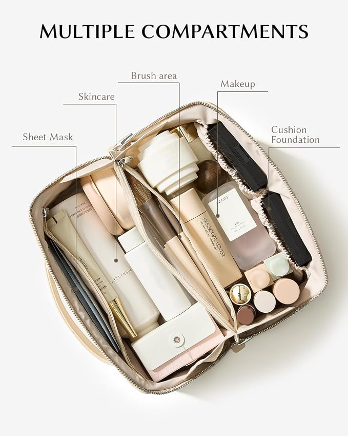 EACHY Travel Makeup Bag for Women, Personalized Initial A Cosmetic Bag | Personalized flat-open organizer with inner pockets, clear TPU brush pocket and reinforced handle for makeup and travel - Image 3