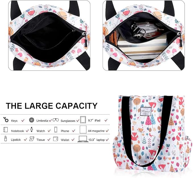 KAMO Floral Tote Bag - Waterproof Lightweight Handbags Travel Shoulder Bag for Hiking Yoga Gym Swimming Travel Beach - Image 5