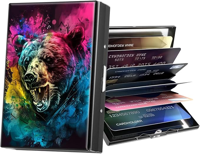 Metal Wallet,Credit Card Holder for Women Men,RFID Blocking Card Holder Wallet Mini Slim Aluminum Wallet ID Case Hard Card Case Business Card Holder Case,Colorful Bear by ACWDMKH