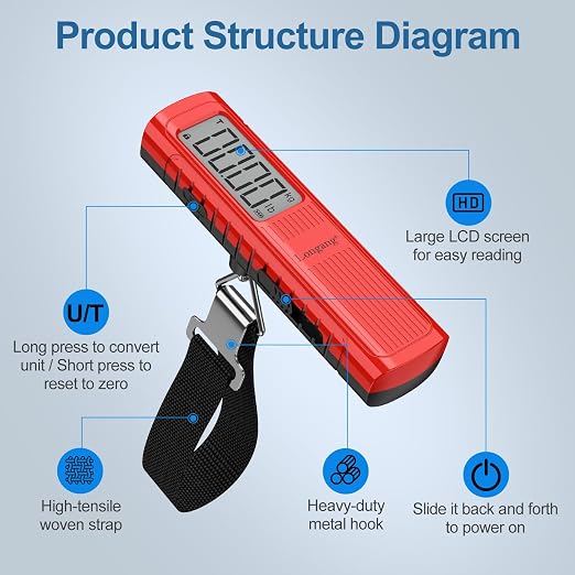 Battery-Free Digital Luggage Scale, 110lbs/50kg Portable Handheld Hanging Scale for Luggages, Suitcases, Backpacks & Bags, Easy Weighing for Travel, No Need Batteries (Red) - Image 5