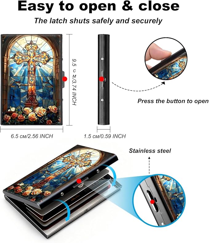 Metal Wallet,Credit Card Holder for Women,Slim RFID Blocking Credit Card Holder Thin Aluminum Wallet ID Case,6 Slot Business Mini Hard Metal Case for Women/Men,Art Cross Flower - Image 5