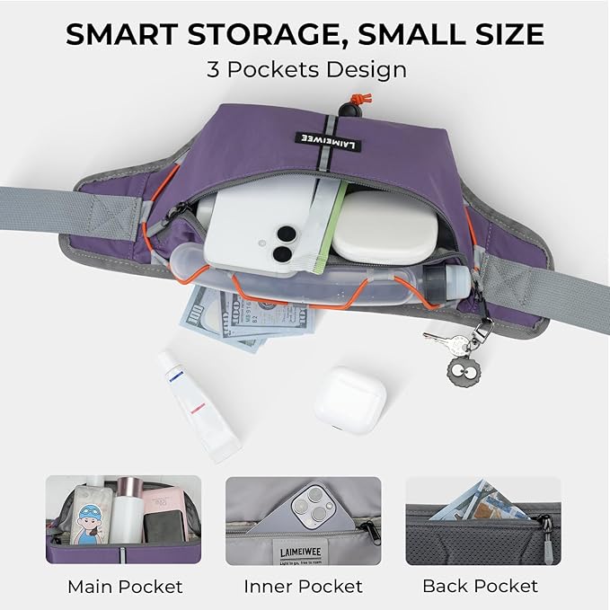 Fanny Pack for Women Men, Water-Resistant Travel Waist Pack with RFID Blocking, Wide Opening Crossbody Belt Bag for Phone, Passport, Small Hip Pack for Running, Hiking, Workout（Purple） - Image 4