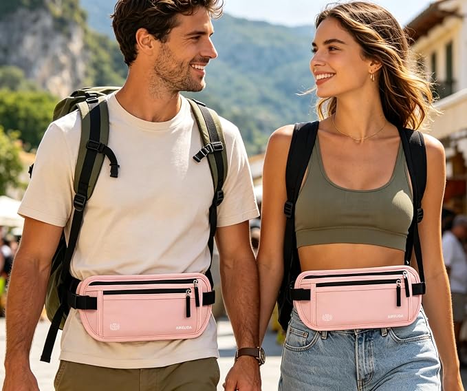 Money Belt - Slim Passport Holder RFID Blocking Travel Wallet Undercover Fanny Packs for Men Women - Pink - Image 7