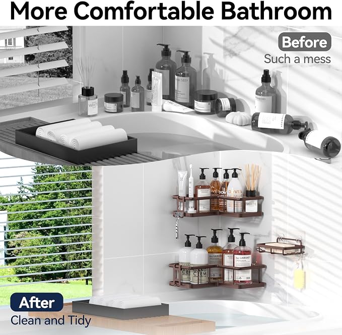 Corner Shower Caddy Adhesive, 100% Rustproof Shower Organizer with Soap Holder, No Drill Shower Shelf for Inside Shower, Wall-Mounted Shower Storage for Homes (3 Pack, Bronze) - Image 8