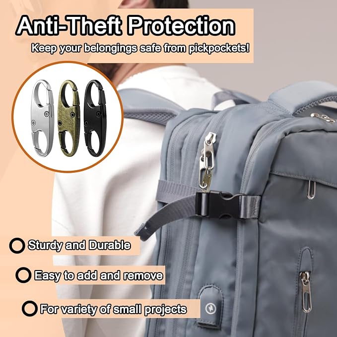 CooBigo 6pcs Anti Theft Zipper Lock Clips for Bag Pull Replacement, Black | Zinc Alloy Double Opening Small Carabiner Clips Anti Theft Zipper Clip for Keychain Charm, Luggage Bag Lock, Travel & Camping - Image 4