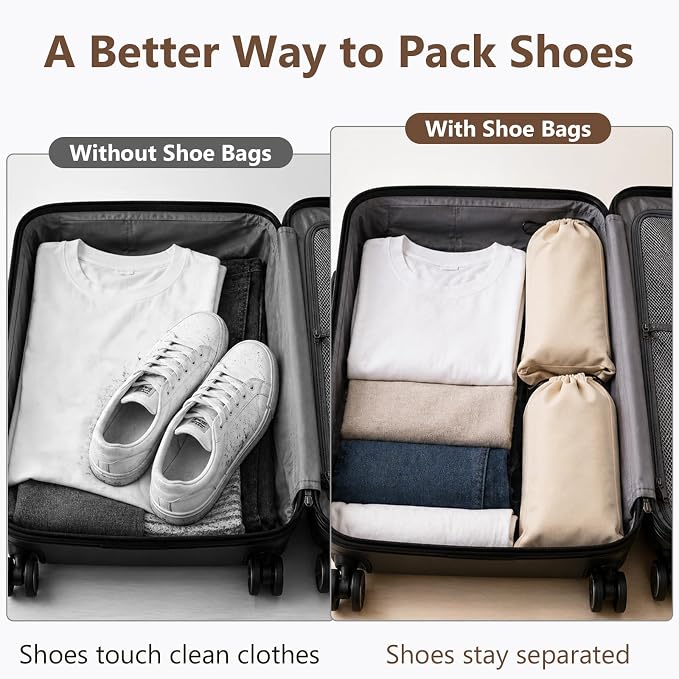 Merkfo 8-Pack Shoe Bags for Travel, One Shoe Per Bag, Fits Size 13 | Soft Drawstring Fabric Bags | 17.7 x 9.1 in | For Suitcase Packing, Gym Bags, and Closet Storage - Image 5