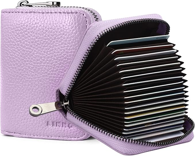 Linno RFID 20 Slots Credit Card Holder Genuine Leather Small Wallet for Women or Men with Zipper by Linno