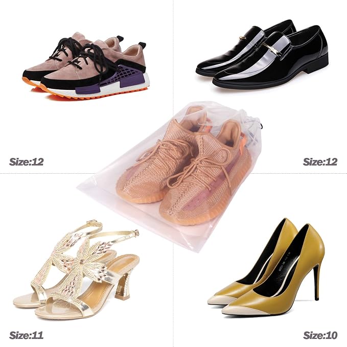 DIOMMELL Set of 24 Transparent Shoe Bags for Travel Large Clear Shoes Storage Organizers Pouch with Rope for Men and Women - Image 7