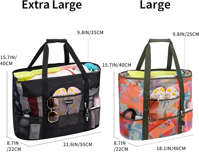 KABAQOO Mesh Beach Bag, Extra Large Beach Bags with 9 Pockets & Zipper Waterproof Lightweight Beach Tote for Beach/Pool Trip - Image 5