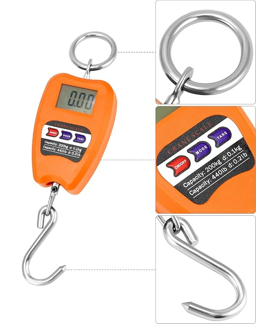 QWORK Hanging Weight Scale, 200kg/440lbs Digital Crane Scales Fish Weighing Scale Aluminum Housing LED Display Scale for Fishing, Weigh Luggage, Home Farm - Image 2